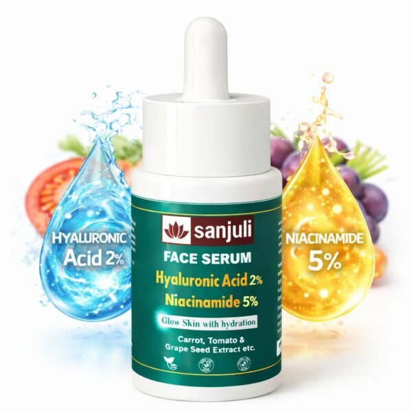 Sanjuli Face Serum Hyaluronic Acid 2% & Niacinamide 5% Face Serum| Brightening, Hydration & Oil Control | Reduces Acne Marks & Pores | Suitable for All Skin Types (PACK OF 30ML)with Carrot, Tomato & Grape Seed Extract etc.