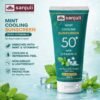 Sanjuli Mint Cooling Sunscreen SPF 50+ with Vitamin C, Neem, Elaichi, Aloevera, Carrot, Glycerine | Ayurvedic Sun Protection Cream with Mint Cooling Effect | Broad Spectrum UVA/UVB | For All Skin Types | Non-Greasy |100g